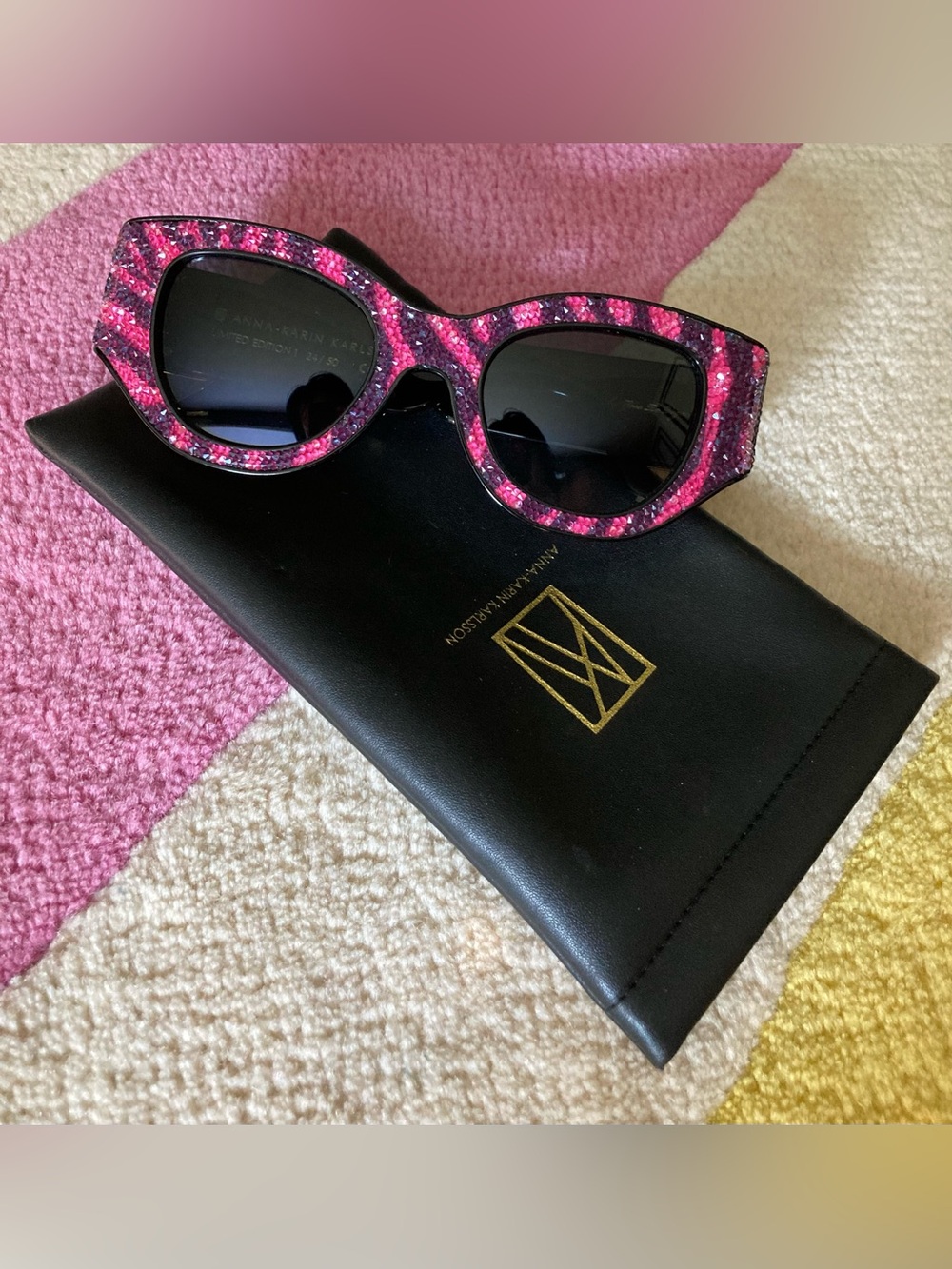 Anna-Karin Karlsson Lucky Goes to Vegas Pink Crystal Zebra Sunglasses Cat Eye